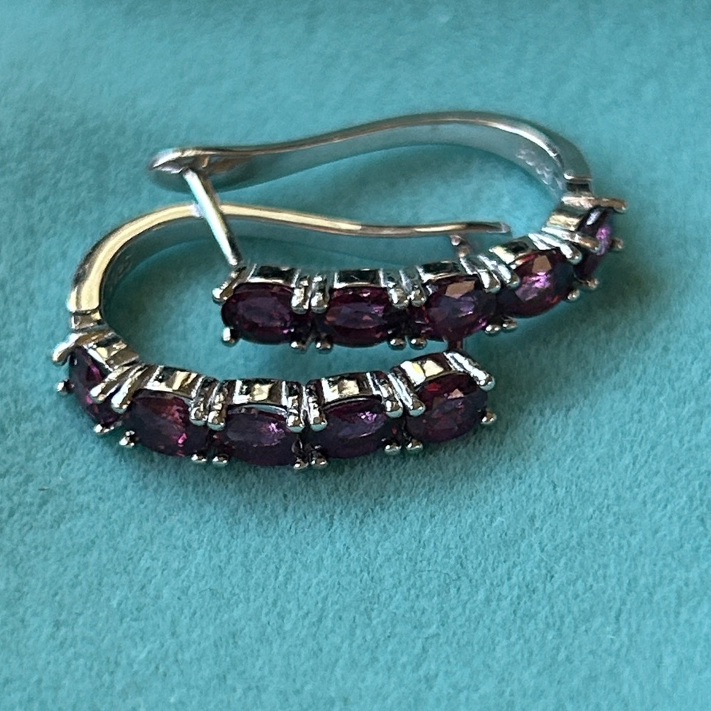 Garnet deep red Sterling Silver hoop‎ earrings